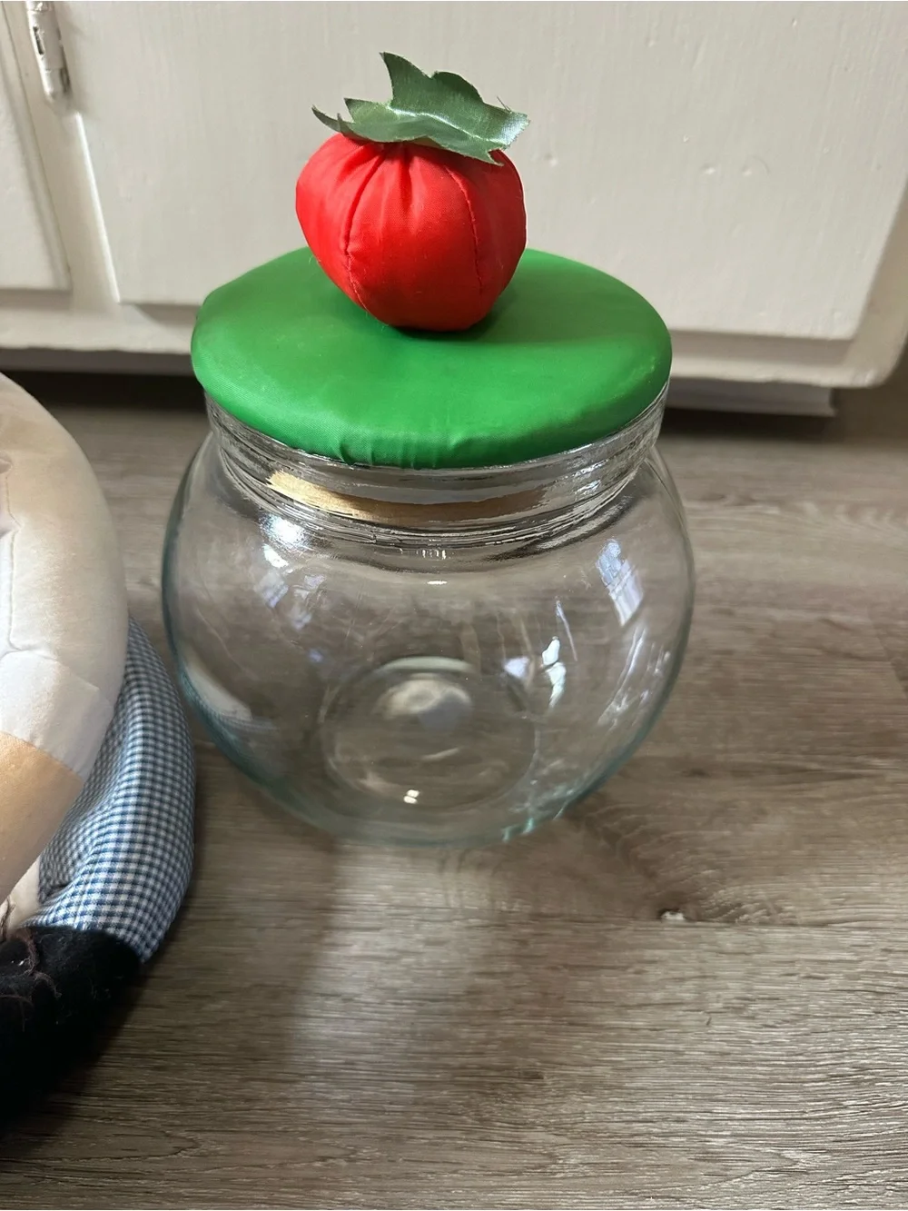 Chef Doll Glass Storage Jar with Red Tomato Lid Accent